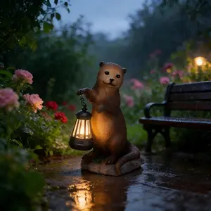 1 PC Solar Otter Statue with Lantern Light, Cute Animal Garden Decor, Outdoor Solar Lights, Solar Garden Lamps, Outdoor Solar Garden Light for Yard Patio Lawn Fairy Garden Decoration, Garden Decorative Lighting