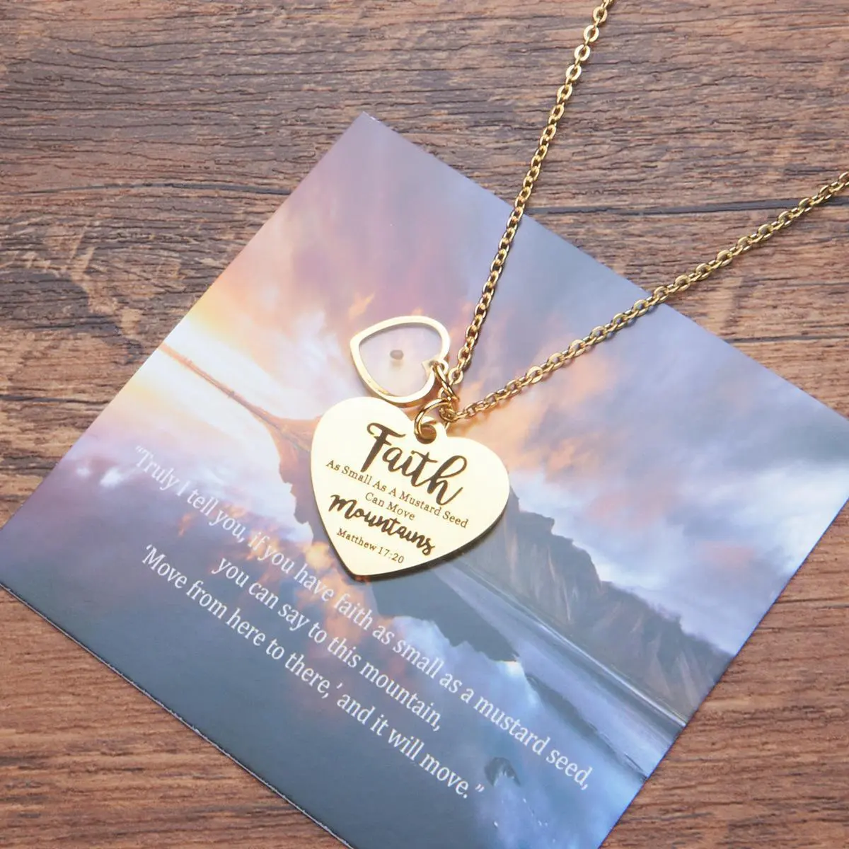 Religious Cross Charm Necklace with Heart Pendant and Real Mustard Seed, Unisex Faith Theme Jewelry for Daily Inspiration, Real Seeds