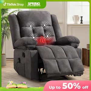 Ebello 37" Overstuffed Manual Massage Recliner Chair with Heat & Vibration - Wall Hugger Single Sofa with Cup Holders, Gray/Brown for Living Room & Bedroom