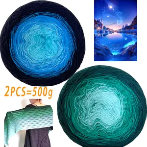 DIY Knitting & Crochet Gradient Cotton Yarn Set, 2-Pack 500g Fine Soft Durable Multicolor Ball Yarn for Shawls, Handmade Gifts