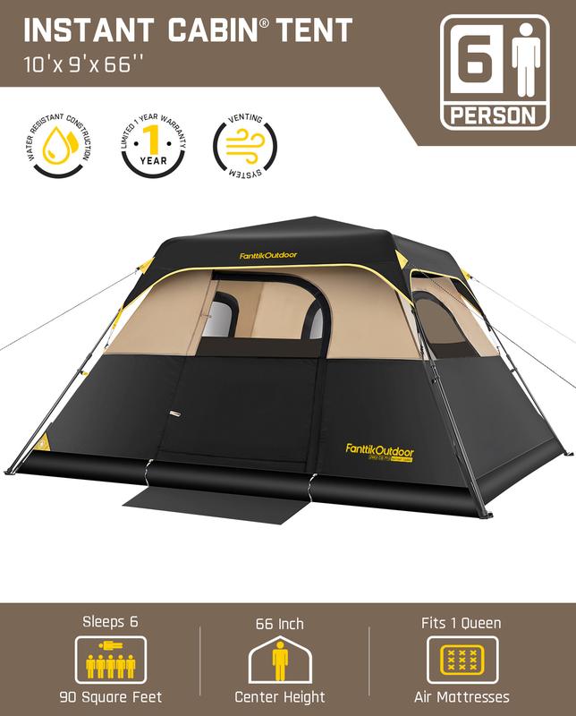 Fanttik Outdoor Zeta C4/C6 Pro Instant Cabin Tent 4/6 Person Portable Waterproof with Removable Canopy, Windproof, and High-Quality Materials Camping Equipment Spacious Interior