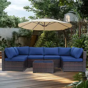 7 Pieces Patio Furniture Sets Outdoor All-Weather Sectional Patio Sofa Set PE Rattan Manual Weaving Wicker Patio Conversation Set
