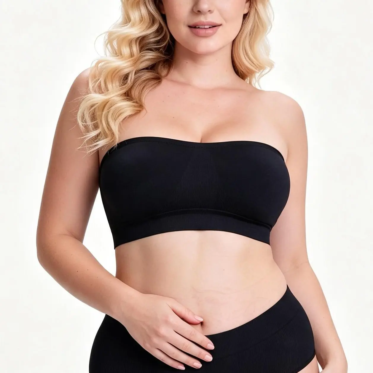 Seamless Strapless Bandeau for Women Non-Slip Silicone Padded Bra Vertical Stripe Wireless Bralette Everydaybra Breathable Casual