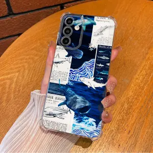 Blue Ocean Shark Pattern Fun Design Aesthetic TPU Casing For SAMSUNG GALAXY A14A15A16A25A26A34A35A36A53A54A55A56 4G5G Four Corners Transparent Soft Silicone TPU Gift Shockproof Full Protection Anti-Drop Phone Cases Shell Cover L1627