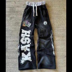 Vintage Y2K Graphic Joggers with Double Waist & Embroidery Streetwear