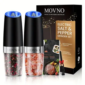 Gravity Electric Salt and Pepper Grinder Set, Battery Powered LED Light One Hand Automatic Operation, Adjustable Coarseness Mill Grinders Shakers Black, Kitchen Gadgets Gift Ideas