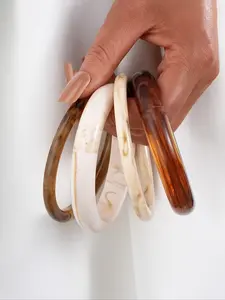 Vintage Resin Amber Acrylic Bangles Set, Fashion Multifunctional Jewelry for Women, Casual Cuff Bracelets, 4 Pieces, Daily Wear Accessories