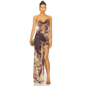Jaded London Dahlia Cowl Beaded Dress in Brown