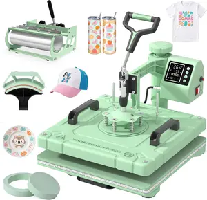 15x15 Heat Press Machine 5-in-1 Sublimation Combo with Digital Display 360 Swing Away T-Shirt Press for Mugs Hats Caps Multifunction Transfer Equipment