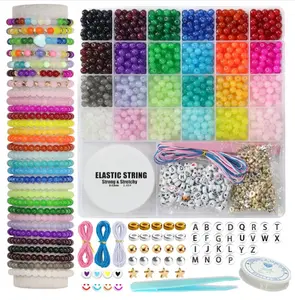 Glass for Bracelets 1400pcs, Round Crystal Glass Bracelet Making Kit for Jewelry Making Kits Bead DIY Crafts with Spacer Charms Accessories