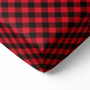 Bacati Lumberjack 100% Cotton Percale Fitted Crib Sheet – Buffalo Plaids – Red/Black
