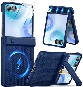 Magnetic Case for Samsung Galaxy Z Flip 7 with [Built-in Screen Protector & Hinge Protection] [Foldable Invisible Stand] Military-Grade Shockproof Full-Body Protection