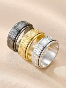 Men's Stainless Steel Ring, Unisex Design, Textured Pattern, Anti-Stress Anxiety Relief Rotating Ring, Fashion Couple Jewelry, Daily Casual Wear, Gift for Couples, Perfect Gift