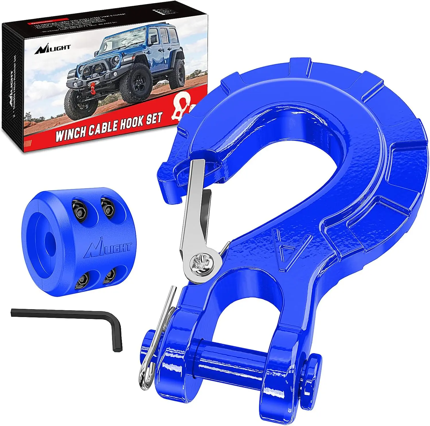 Nilight Winch Strap Hook Set - Forged Steel 3/8" Grade 70 Clevis Slip Hook with Safety Latch, Included Allen Wrench, 35000 lbs Max Load Automotive Escape Tool