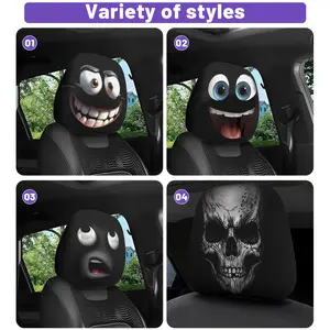 2 Pcs Big Eye Hellcat Skull Smiley Face Print Design Headrest Covers,Cute Beady Eyes Smiling Face Gift Car Headrest Protector Seat Cover Accessories Universal Fit for Cars Truck SUV Van