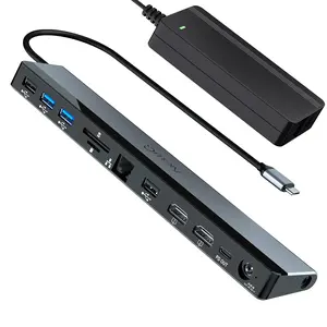 USB C Docking Station Dual Monitor with 96W Power Adapter: NewQ 12-in-1 Thunderbolt 3 | 4 Dock, Dual 4K HDMI, 4 USB, Audio, RJ45, SD/TF Slot, 18W PD Out, for Mac, HP, Dell, Lenovo, Surface, Asus, Acer
