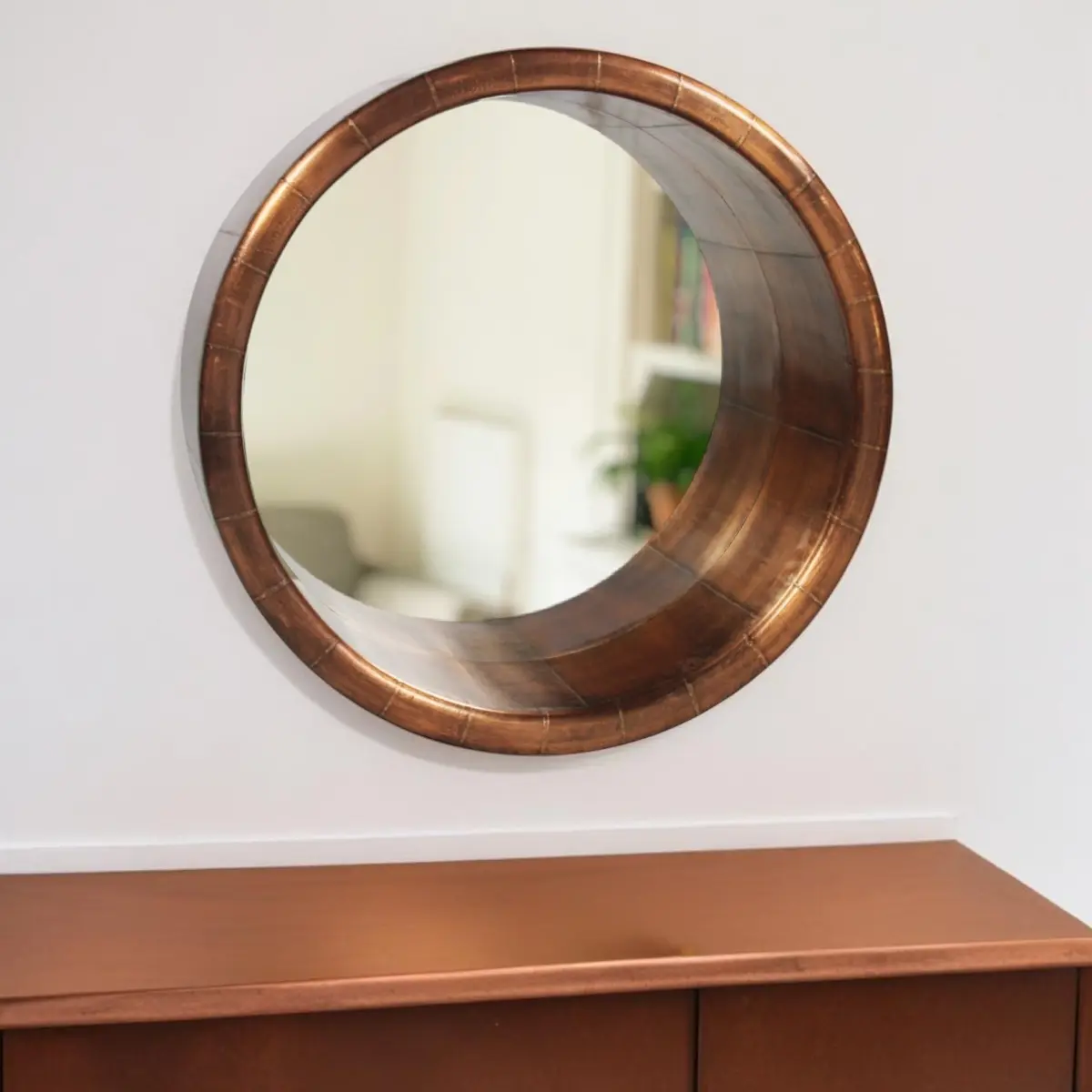 212 MAIN 21 in. Durable Copper Round Metal Framed Antique Glass Wall Mounted Mirror - Paint-Ready, Easy Installation, Modern Home Decorative Mirror, Horizontal-Vertical Bathroom Fixture