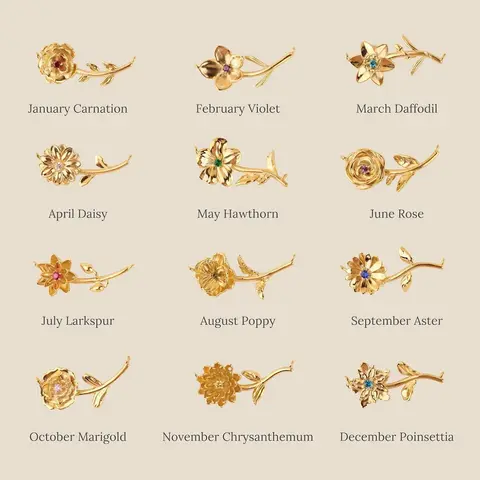 14K Gold Birth Flower Necklace for Woman, Dainty Horizontal Flower Necklace, Birth Month Flower, Mothers Necklace, Family Gifts