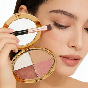 Women's Highlighter & CheekPaletteGlowjiuHighlighter&Cheek Palette with Brush, a 4-in-1Multi-FunctionalMakeupPalette S forHighlighter,Eyeshadow, Blush,Contouring, andFoundation