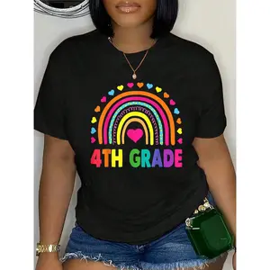 100% Cotton Fourth Grade 4th Grade Rainbow Teachers Kids Back To School T-Shirt Men's Women's Soft Comfort Breathable Tee Classic Big&amp; Tall Shirt graphic tees men crop tops summer outfits for men summer tops T-Shirt