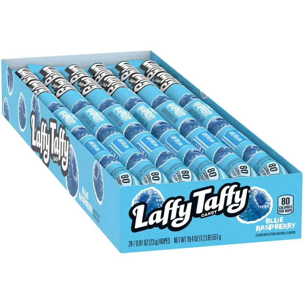 Laffy Taffy Rope Candies by Ferrara - Blue Raspberry Sour Chewy Fruit Candy, 0.81oz Ropes, Pack of 24, Fruity Sweet Snacks, Blue Raspberry Sour Candy Fruit & Chewy