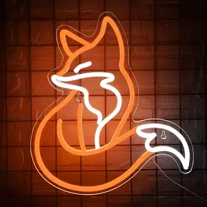 Fox Neon Cartoon Neon Wall Decor Animal Neon Children's Room Decoration Man's Nest Playroom Garage Wall Party Birthday Gift (Customizable) Modern Mood Lighting Acrylic Night Light