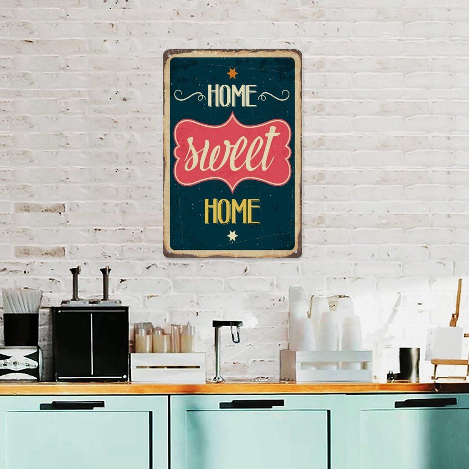 Farmhouse "Home Sweet Home" Tin Sign, Vintage Rustic Home Decor for Living Room & Entryway