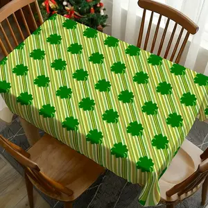 1 pc St Patrick's Day Striped Clover Tablecloth, Perfect for Picnics, Camping, Weddings, Birthdays, Restaurants, Home Decor Washable