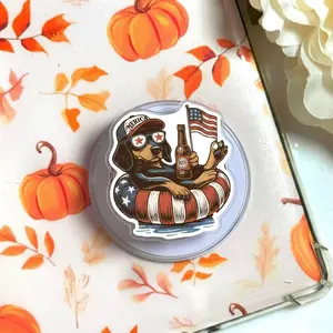 Funny Dachshund 4th of July Phone Grip, Patriotic Dog Magsafe Holder for Kindle, Aesthetic Retro USA Flag Weiner Dog eReader Kickstand, Dog Lover Gift