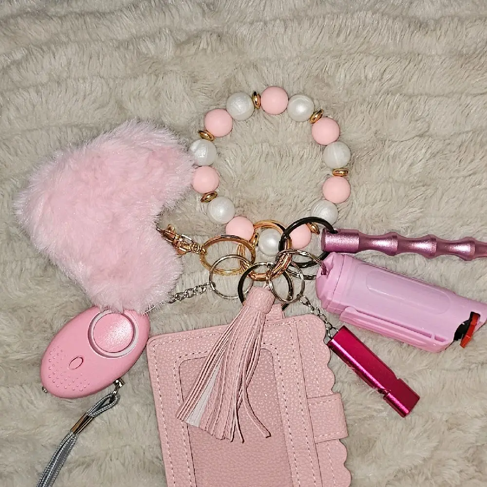 Pink-and-White Safety Keychain and Wallet Set