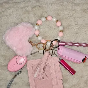 Pink-and-White Safety Keychain and Wallet Set