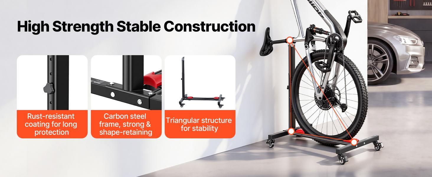 【BackToSchool】VEVOR 2-Pack Durable Carbon Steel Floor Standing Bicycle Rack, Lockable 360° Rotating Wheels, 5-Level Adjustable Height Upright, 20-29 in Tire Width Fit, Rust Resistant for Mountain Bikes