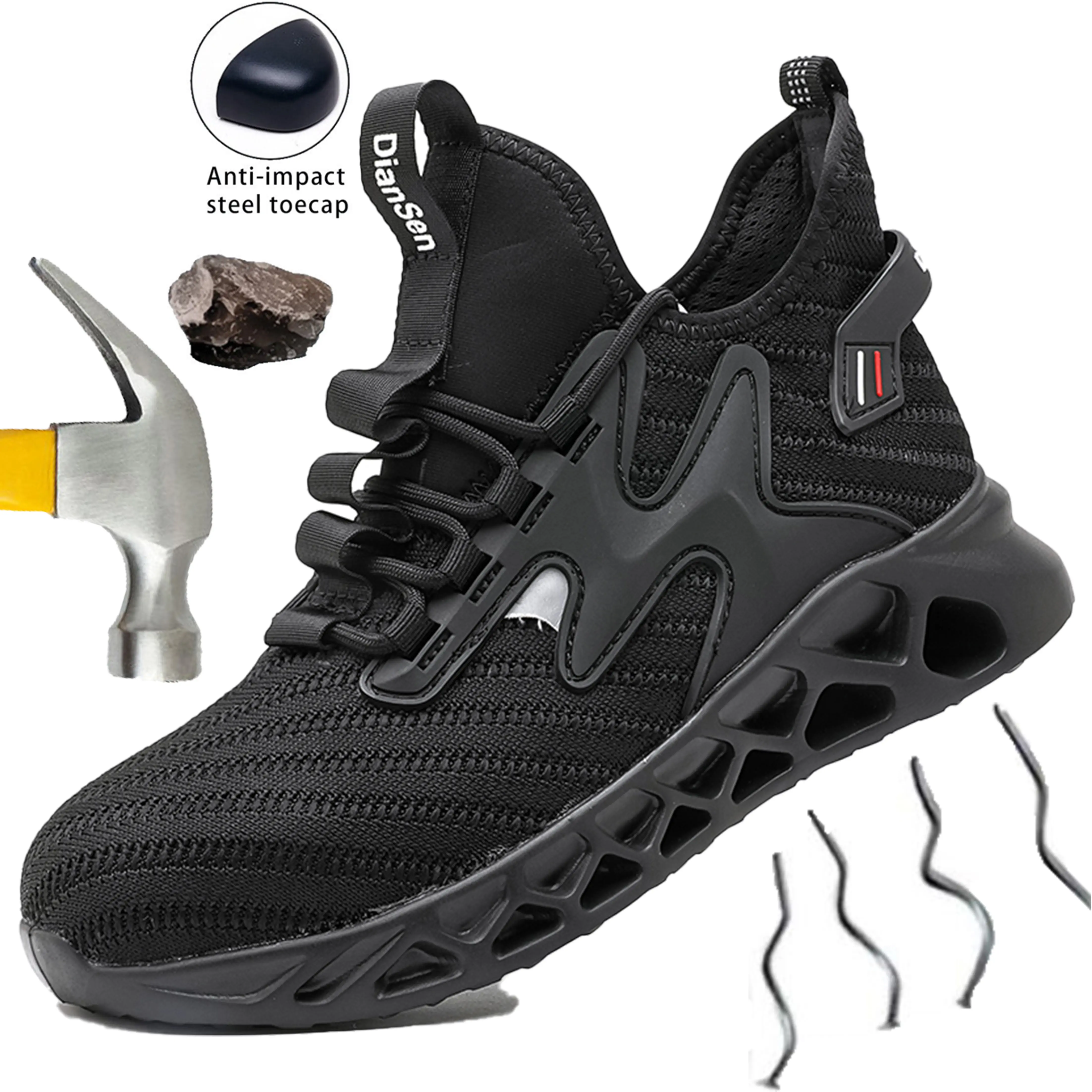 Men’s Steel Toe Work Boots - Closed Mesh Walking Shoes for Workers, Comfortable Lightweight Safety Footwear with Anti-Smash, Anti-Puncture, Breathable, Wear-Resistant Features for Long-Time Standing, Construction Sites, Boot, Minimalist, Round Toe, Laces,