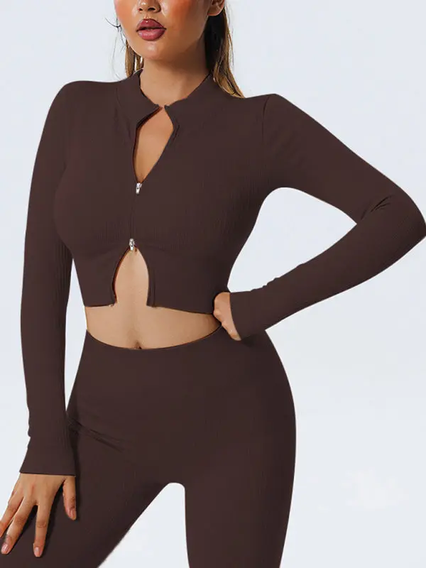 Long sleeve zipper workout cardigan