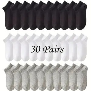 Woem's 30 Pairs Unisex Solid Athletic Ankle Socks,  Cozy Sweat Absorption Low Cut Breathable Crew Socks Minimalist