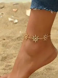 Boho Golden Sun Anklet for Women, Adjustable Anklet, Vintage Triple Sun Charm Foot Chain, Beach Summer Bohemian Ankle Bracelet Jewelry for Vacation, Fashionable Jewelry Accessories