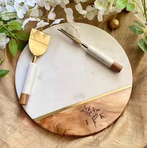 Personalized Engagement Gift, Custom Name Round Charcuterie Board with 2pc Cutlery, Gift For Her Wedding Gift for Couple, Bridal Shower Gift