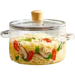 Glass Cooking Pot  Heat Resistant Borosilicate Glass Cookware Stovetop Pot Set - Simmer Pot with Cover Safe for Soup, Milk, Baby Food Clear