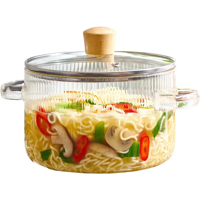 Glass Cooking Pot  Heat Resistant Borosilicate Glass Cookware Stovetop Pot Set - Simmer Pot with Cover Safe for Soup, Milk, Baby Food Clear