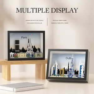 Paris & Dubai City Skyline Puzzle Frame Building Blocks, Architecture Series City Painting Puzzle Decoration, Valentine's Day Gift