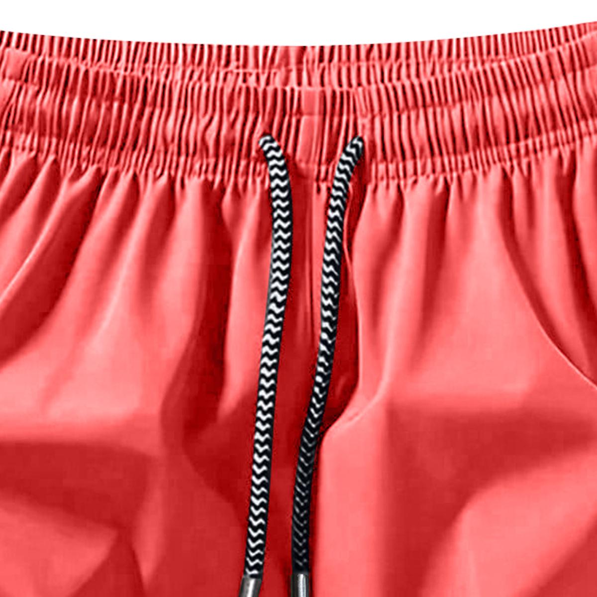 Men's Solid Color Casual Shorts Five-Piece Set, With Zipper Pockets, Summer Fashion Drawstring Sports Shorts, Suitable For Gym And Outdoor Wear