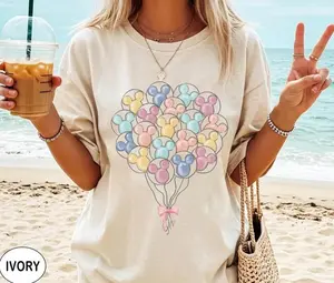 Coquette Bow Balloons Mickies Head Watercolor T-shirt, Balloons Tee, Family Matching Shirt, WDW Vacation Trip Shirt