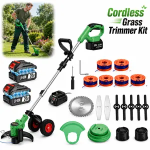 20V Cordless Weed Wacker & Grass Trimmer, Battery Powered Lawn Edger with Wheels, Adjustable Telescopic Shaft, Lightweight Electric Garden Trimmer for Yard, Lawn, Orchard, Roadside Grass and Weed Cutting work height