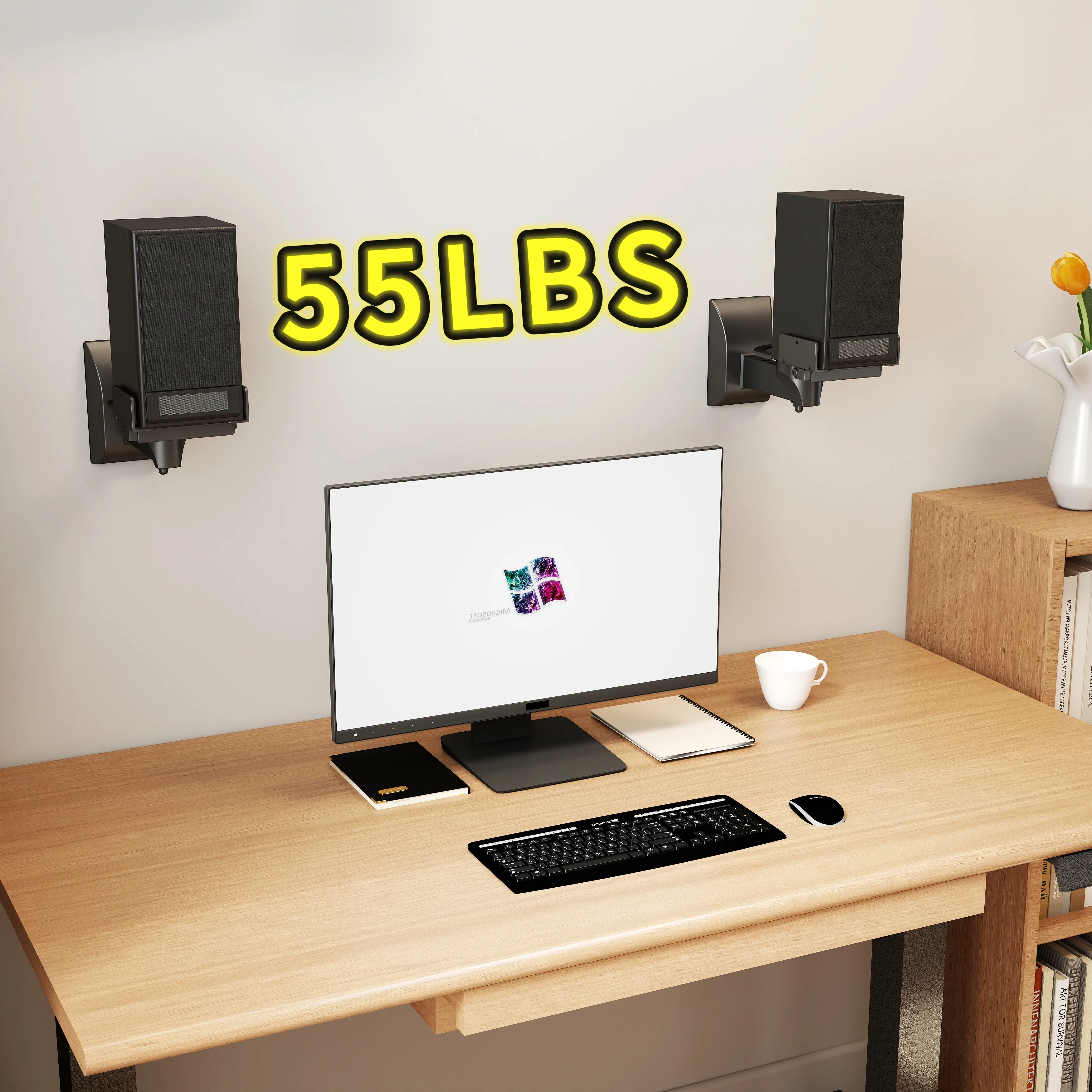 suptek Speaker Wall Mounts, Dual Speaker Stands for Surround Sound Speakers, Universal Bracket, Tilt Swivel Shelves Up to 55lbs Black SPM201B(2 Pack)
