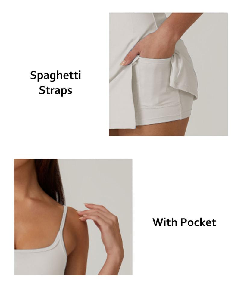 Womens Spaghetti Strap Tennis Dress with Shorts Workout Side Slit Active Golf Dresses