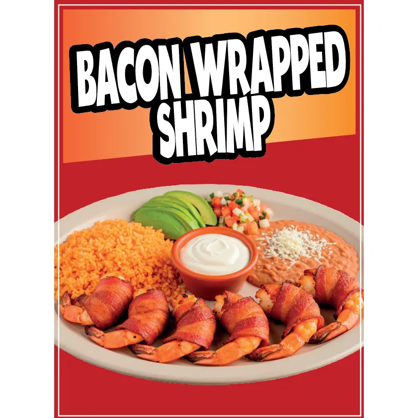 Bacon Wrapped Shrimp Sticker Window Sticker Food Truck Concession Vinyl Restaurant Wall Poster Sticker Shrimp Seafood