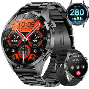 Active Men's military smartwatch,280mAh/1.52 inch AMOLED HD large screensmartwatch, phone sync information, wirelesscall, flashlight/multiple exercise modes /,fitness tracker watch for Android and iPhone,black
