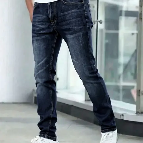 Men's Slim Fit Stone Washed Fitted Casual Denim Jeans, Classic Plain Casual Pants with Comfortable Elastic Fabric. Perfect for casual wear, office, and daily occasions. Features a trendy tapered leg design, embodying fashion and street style