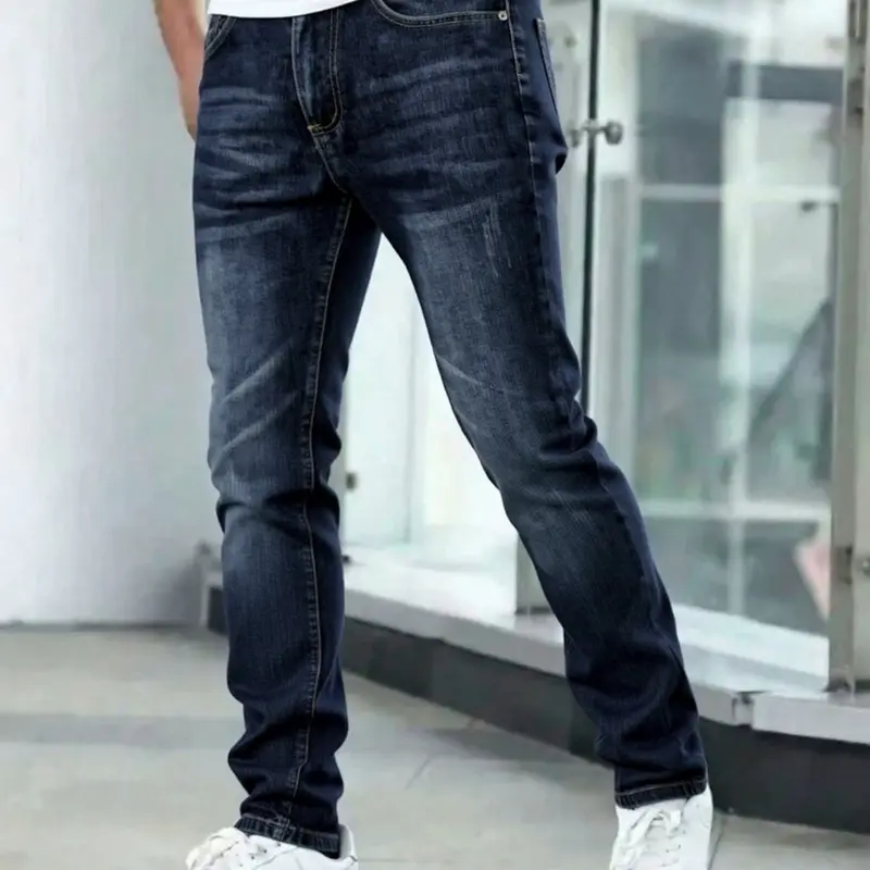 Men's Slim Fit Stone Washed Fitted Casual Denim Jeans, Classic Plain Casual Pants with Comfortable Elastic Fabric. Perfect for casual wear, office, and daily occasions. Features a trendy tapered leg design, embodying fashion and street style