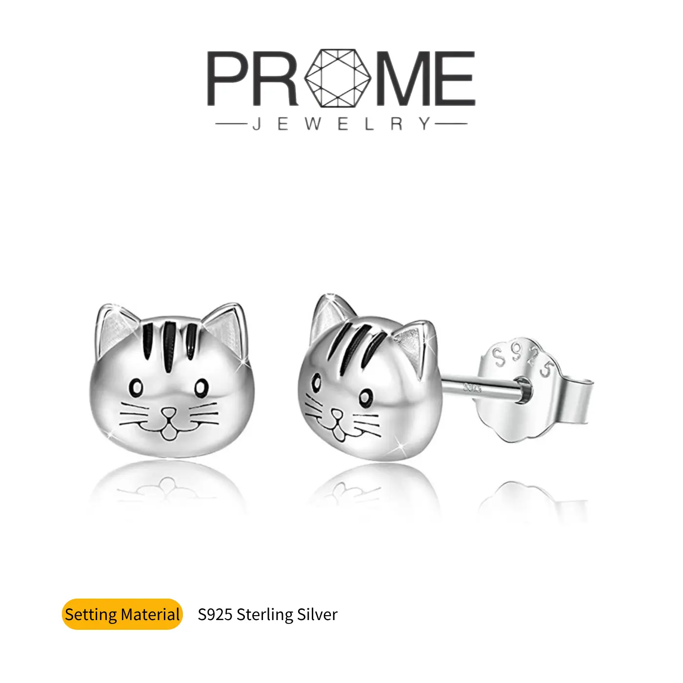 (SE037) S925 Sterling Silver Elegant Cartoon Cat Stud Earrings - Adorable Animal Design, Ideal Gift for Women's Daily Wear, Accessories